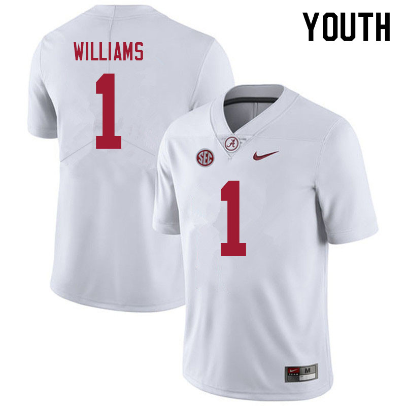 Alabama Crimson Tide Youth Jameson Williams #1 White NCAA Nike Authentic Stitched 2021 College Football Jersey QQ16U46SR